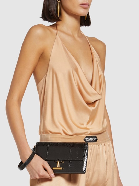 Tom Ford: Shiny ayers & leather wristlet pouch - women_1 | Luisa Via Roma