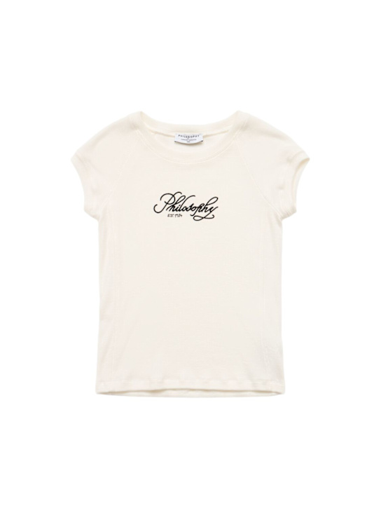 Philosophy: Camiseta de viscosa bordada - Blanco - kids-girls_0 | Luisa Via Roma