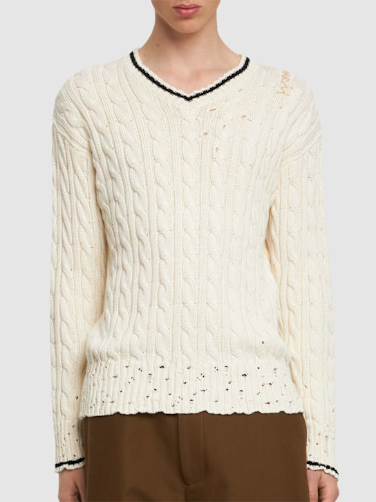 Marni: V-neck knitted sweater - Natural White - men_2 | Luisa Via Roma