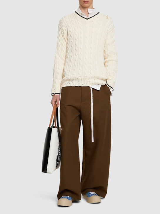 Marni: V-neck knitted sweater - Natural White - men_1 | Luisa Via Roma