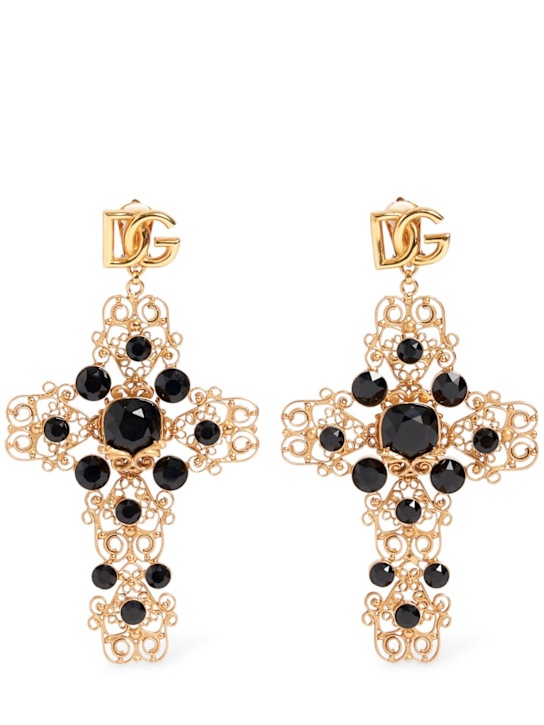 Dolce&Gabbana: DG Cross pendant earrings - Gold - women_0 | Luisa Via Roma