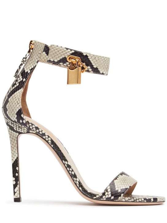Tom Ford: 105mm Padlock embossed leather sandals - Beige/Black - women_0 | Luisa Via Roma