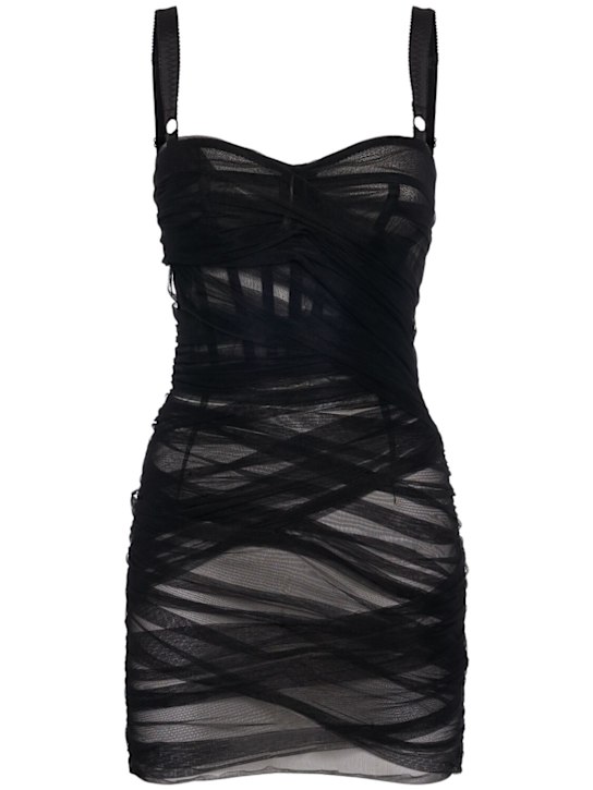 Dolce&Gabbana: Stretch tulle mini dress - Black - women_0 | Luisa Via Roma
