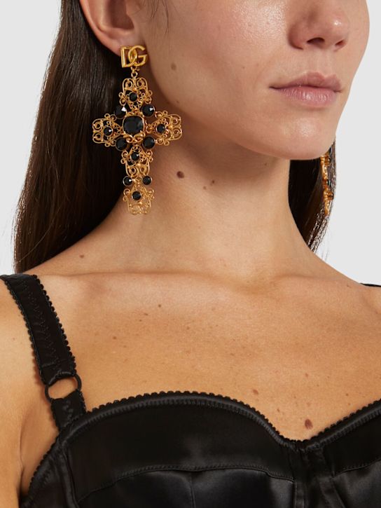 Dolce&Gabbana: DG Cross pendant earrings - Gold - women_1 | Luisa Via Roma
