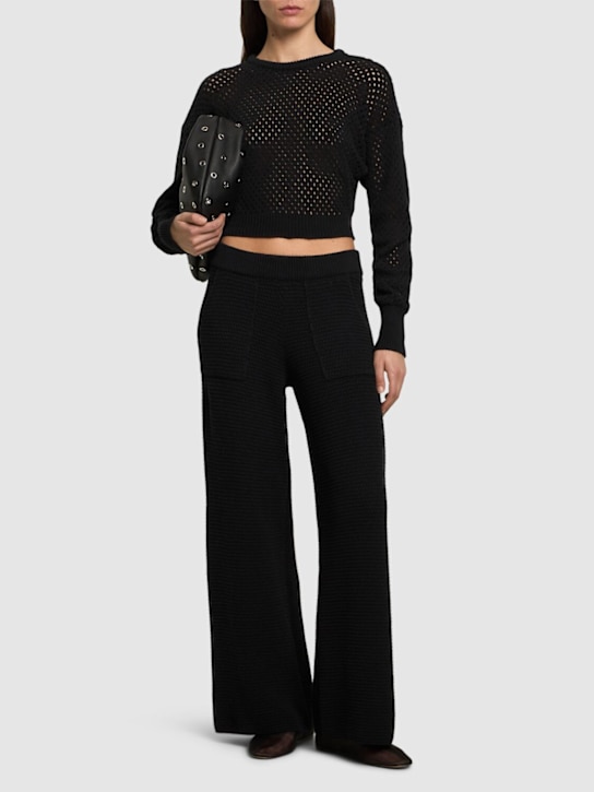 Chunky knit cotton blend wide pants - Thumbnail 2