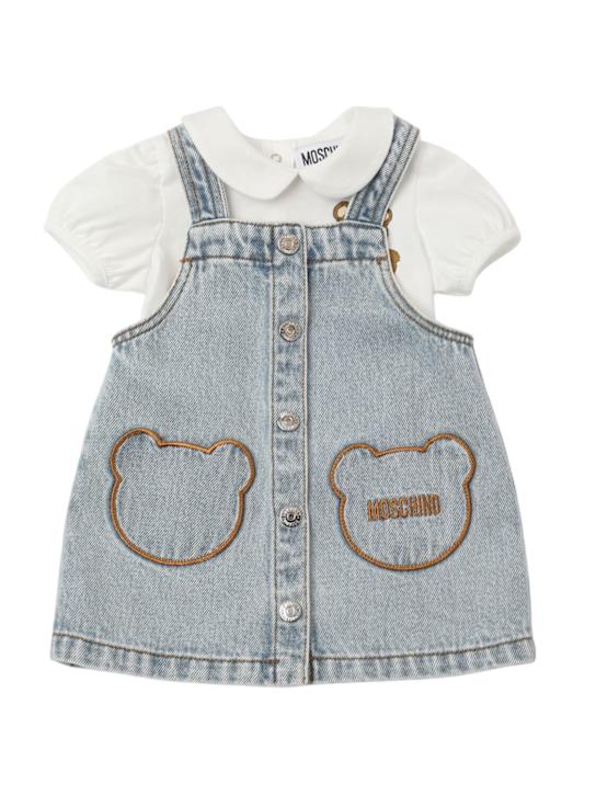 Moschino: コットンTシャツ＆デニムワンピース - kids-girls_0 | Luisa Via Roma