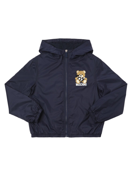Moschino: プリントナイロンフーデッドジップアップジャケット - kids-boys_0 | Luisa Via Roma
