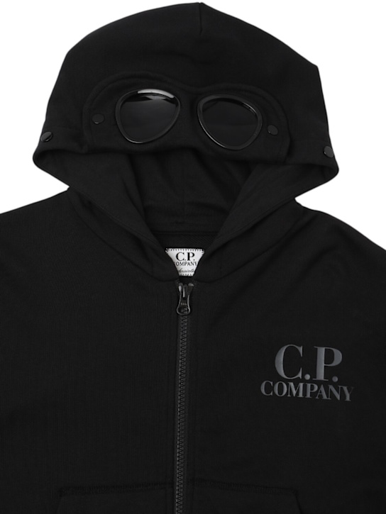 C.P. Company: Logo print cotton zip-up sweatshirt - Black - kids-boys_1 | Luisa Via Roma