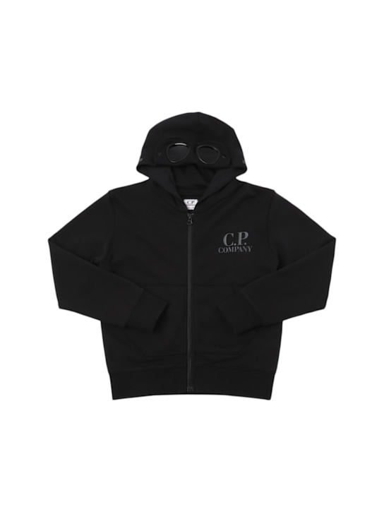 C.P. Company: Logo print cotton zip-up sweatshirt - Black - kids-boys_0 | Luisa Via Roma