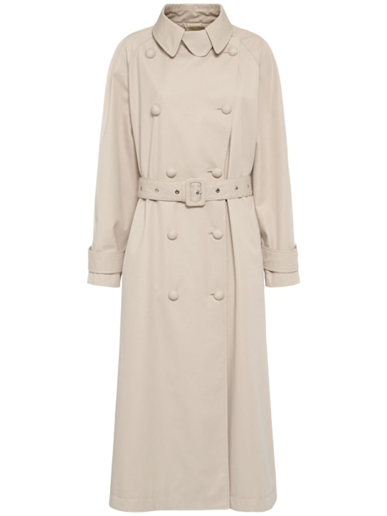Cotton blend drill long trench coat - Thumbnail 1