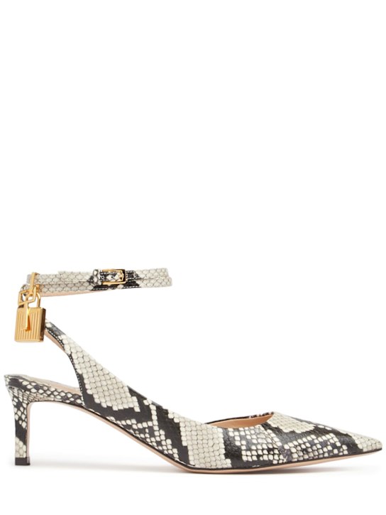 Tom Ford: 55mm Padlock python print leather pumps - Beige/Black - women_0 | Luisa Via Roma
