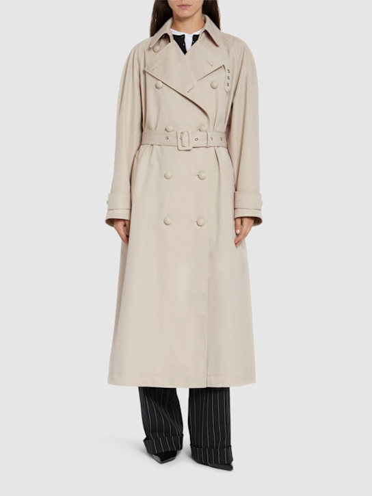 Cotton blend drill long trench coat - Thumbnail 2