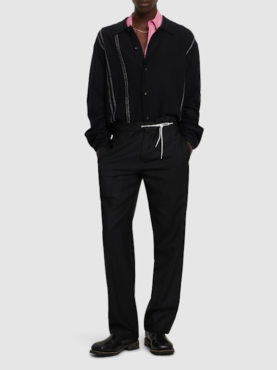 Commas: Striped knit collared cardigan - Black - men_1 | Luisa Via Roma