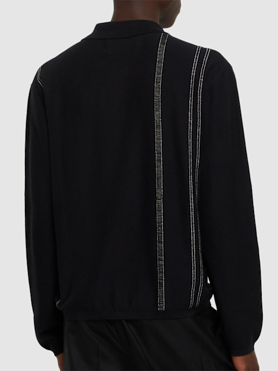 Commas: Striped knit collared cardigan - Black - men_2 | Luisa Via Roma