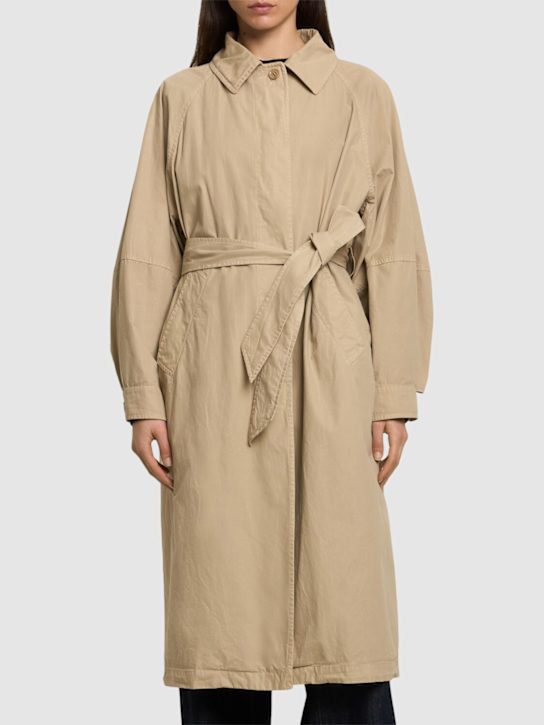 ASPESI: Cotton canvas belted long coat - Beige - women_2 | Luisa Via Roma