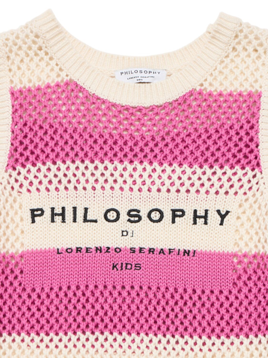 Philosophy: ストライプ柄コットンマクラメドレス - ホワイト/ピンク - kids-girls_1 | Luisa Via Roma