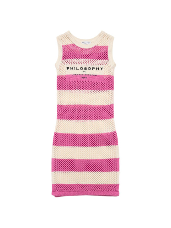 Philosophy: ストライプ柄コットンマクラメドレス - ホワイト/ピンク - kids-girls_0 | Luisa Via Roma