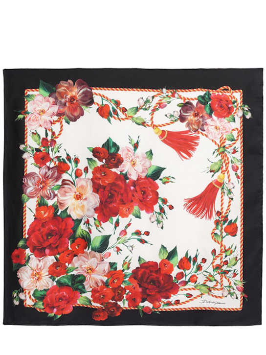Dolce&Gabbana: Foulard in seta stampata - Rose Bianco - women_0 | Luisa Via Roma