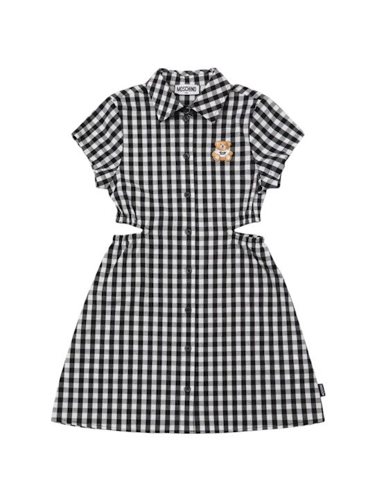 Moschino: チェック柄コットンポプリンワンピース - ホワイト/ブラック - kids-girls_0 | Luisa Via Roma