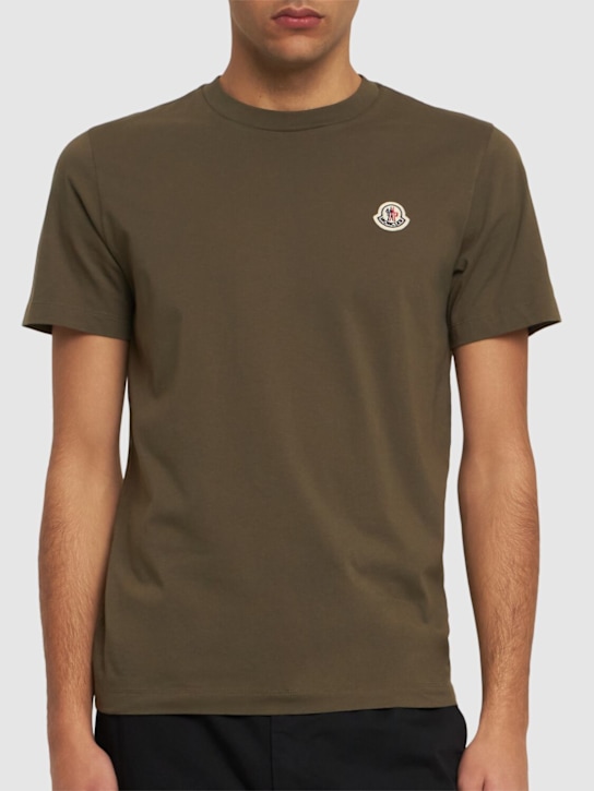 Moncler: Pack of 3 logo patch cotton t-shirts - White/Multi - men_2 | Luisa Via Roma