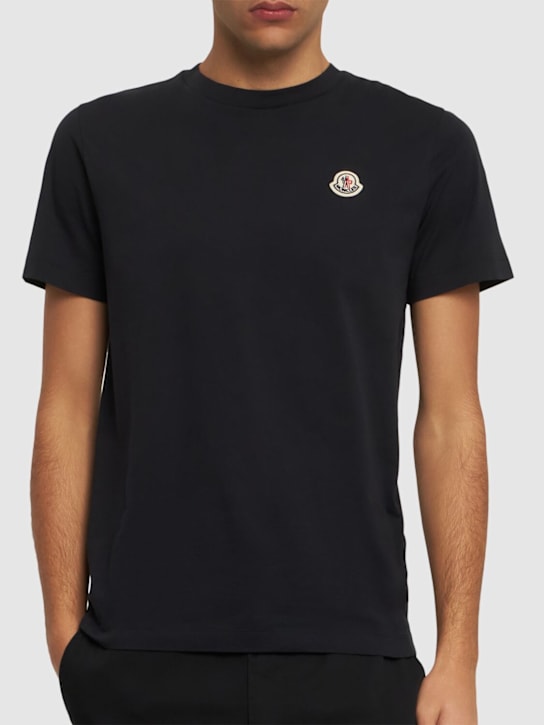 Moncler: Pack of 3 logo patch cotton t-shirts - White/Multi - men_3 | Luisa Via Roma