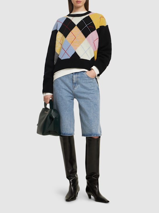 GANNI: Harlequin oversize wool blend sweater - women_1 | Luisa Via Roma