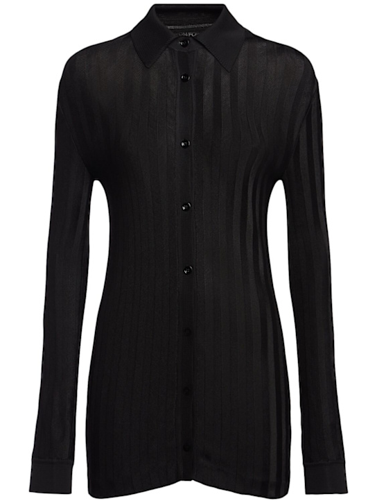 Tom Ford: Striped herringbone viscose cardigan - Black - women_0 | Luisa Via Roma