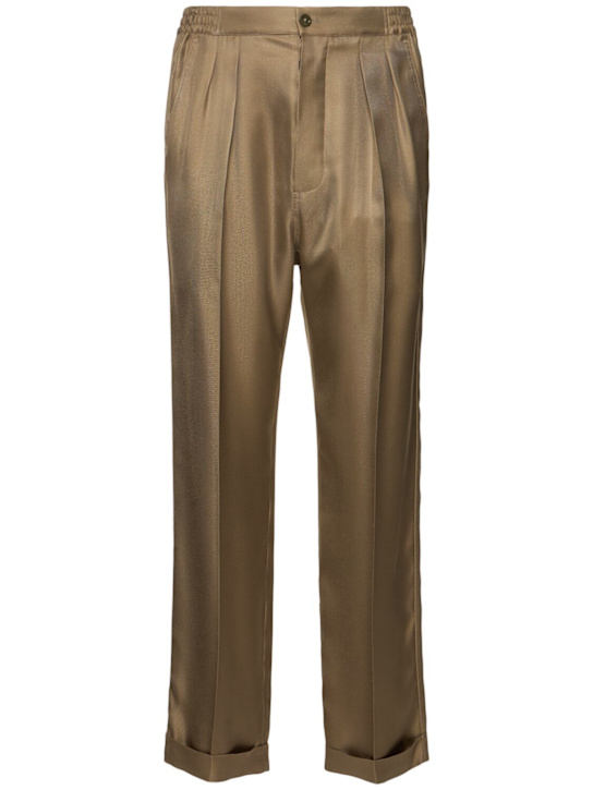 Tom Ford: シルクツイルラウンジパンツ - カーキ - men_0 | Luisa Via Roma