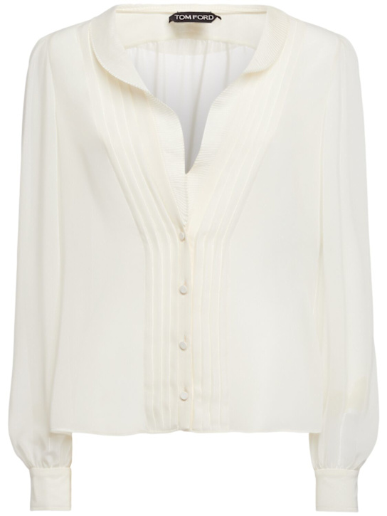 Tom Ford: Georgette v-neck shirt - Cream - women_0 | Luisa Via Roma