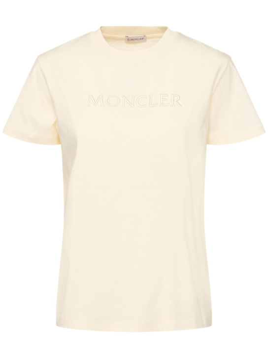 Moncler: Logo detail cotton t-shirt - women_0 | Luisa Via Roma