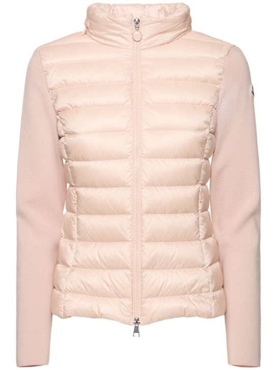 Moncler: Wool and nylon down zip-up cardigan - women_0 | Luisa Via Roma