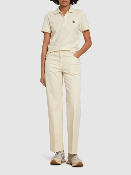 Moncler: Cotton blend gabardine pants - White - women_1 | Luisa Via Roma
