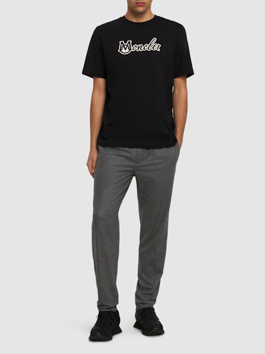 Moncler: Embroidered varsity logo cotton t-shirt - men_1 | Luisa Via Roma