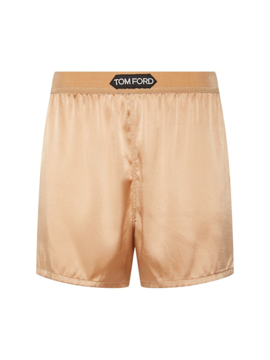 Tom Ford: Stretch silk satin pajama shorts - Beige - women_0 | Luisa Via Roma