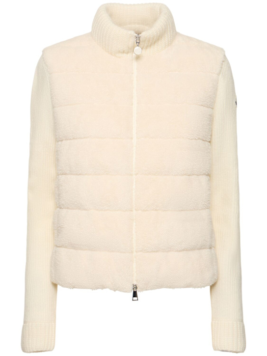 Moncler: Teddy capsule wool down cardigan jacket - women_0 | Luisa Via Roma