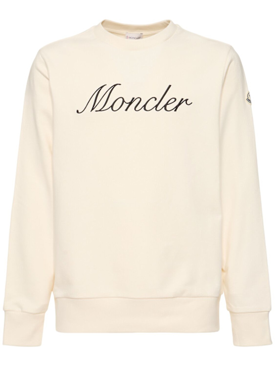 Moncler: Embroidered logo cotton sweatshirt - White Ivory - men_0 | Luisa Via Roma