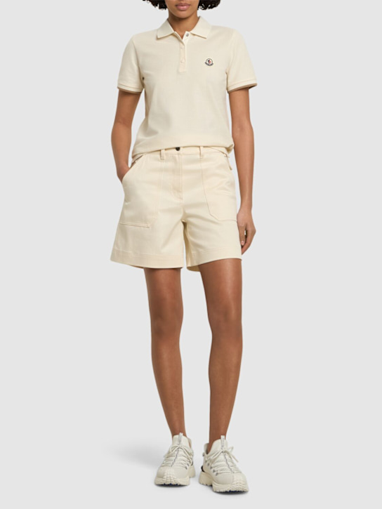 Moncler: Cotton blend gabardine shorts - White - women_1 | Luisa Via Roma