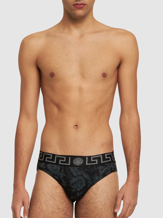 Versace: Barocco print briefs - Black/Grey - men_1 | Luisa Via Roma