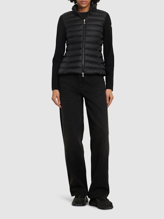 Moncler: Wool and nylon down zip-up cardigan - women_1 | Luisa Via Roma