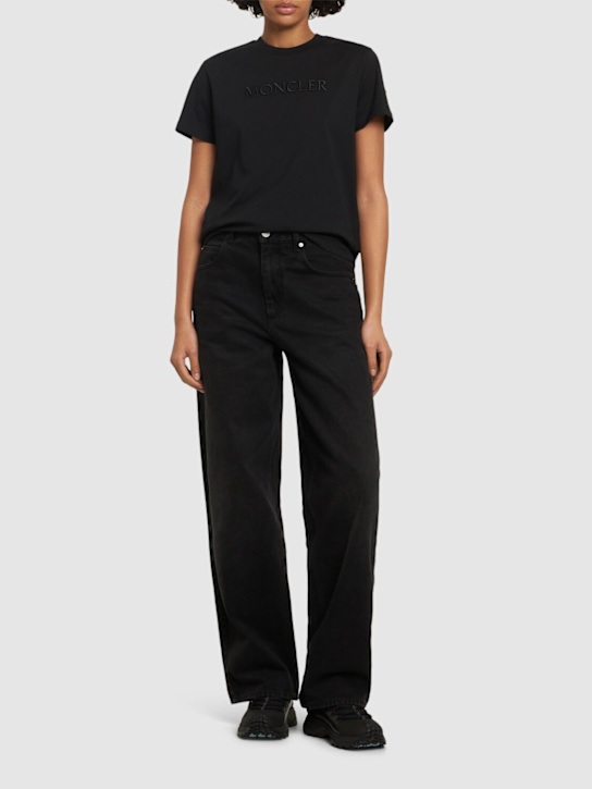 Moncler: Logo detail cotton t-shirt - women_1 | Luisa Via Roma