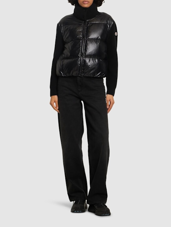 Moncler: Wool & nylon down cardigan jacket - women_1 | Luisa Via Roma