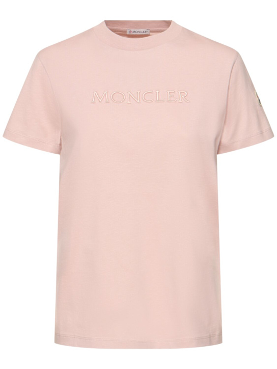 Moncler: Logo detail cotton t-shirt - women_0 | Luisa Via Roma