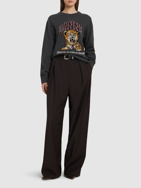 GANNI: Graphic tiger wool blend sweater - women_1 | Luisa Via Roma