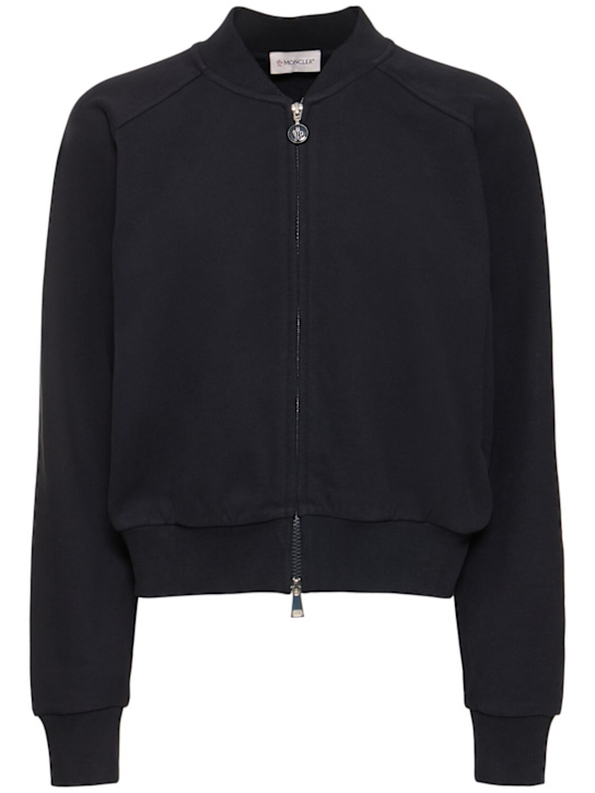 Moncler: Cotton fleece zip-up cardigan - women_0 | Luisa Via Roma