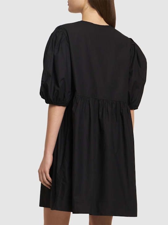 GANNI: Tie string cotton poplin mini dress - Black - women_2 | Luisa Via Roma