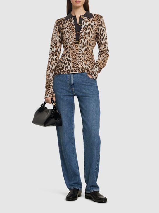 GANNI: Leopard jacquard wool polo top - women_1 | Luisa Via Roma
