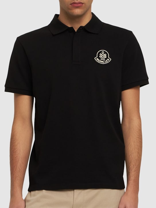 Moncler: CNY cotton piquet polo shirt - Black - men_2 | Luisa Via Roma