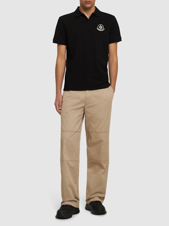 Moncler: CNY cotton piquet polo shirt - Black - men_1 | Luisa Via Roma