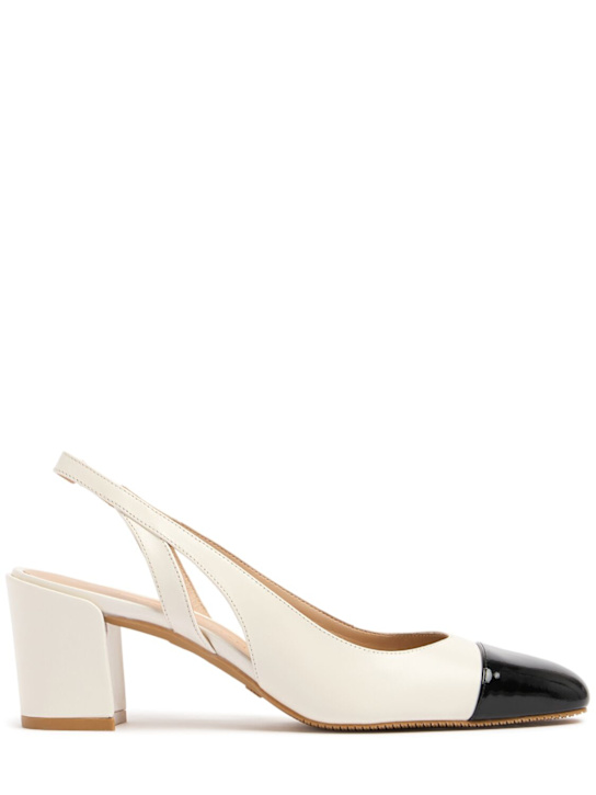 Stuart Weitzman: 50mm Sleek leather slingback heels - White/Black - women_0 | Luisa Via Roma
