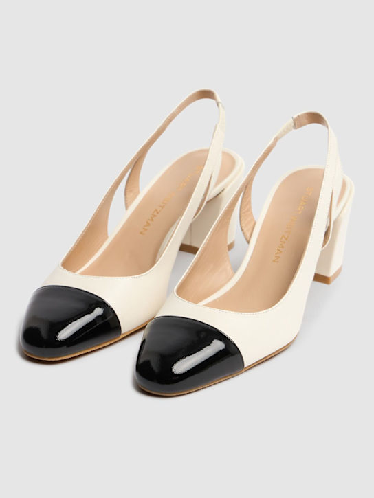 Stuart Weitzman: 50mm Sleek leather slingback heels - White/Black - women_2 | Luisa Via Roma